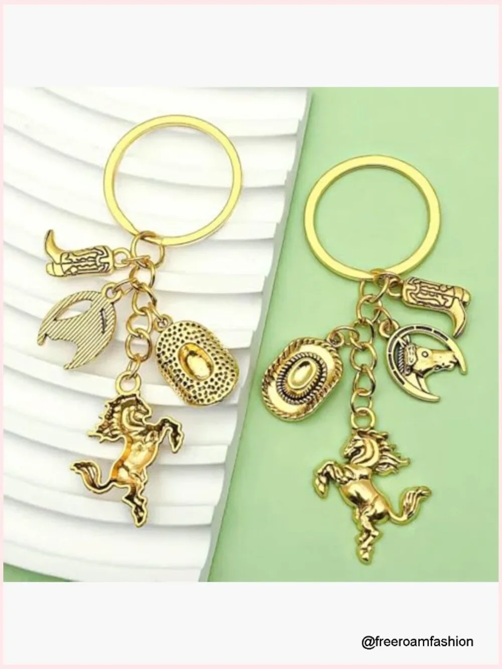Western Cowgirl Strawberry Heart Cake Bow Keychain Bag Charm Key Ring Car